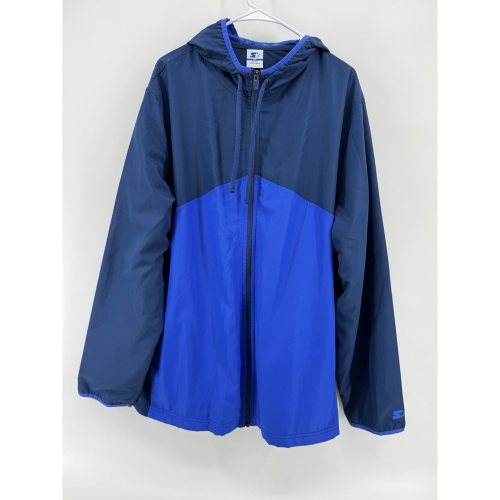 Starter Jacket Vintage 90's Windbreaker Zip Up Hooded‎ Navy Blue Mens 2XL